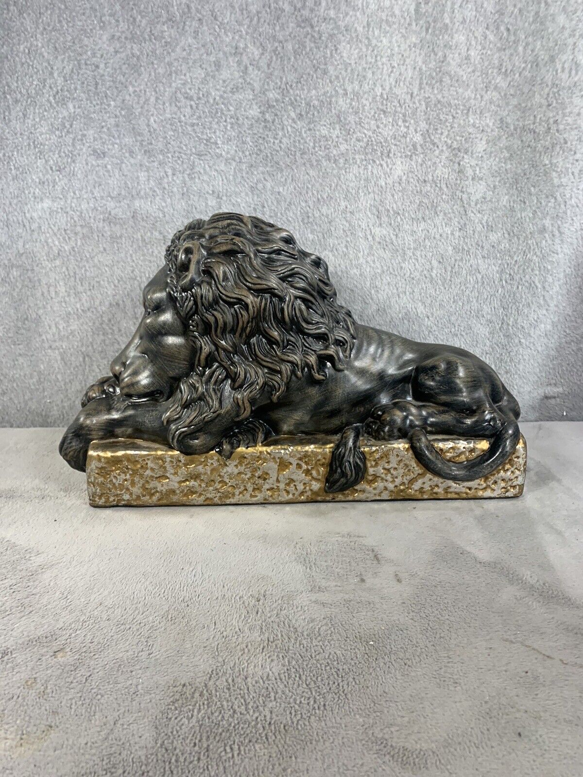 Resting Sleeping Lion Statue Home Decor Bronze Colored