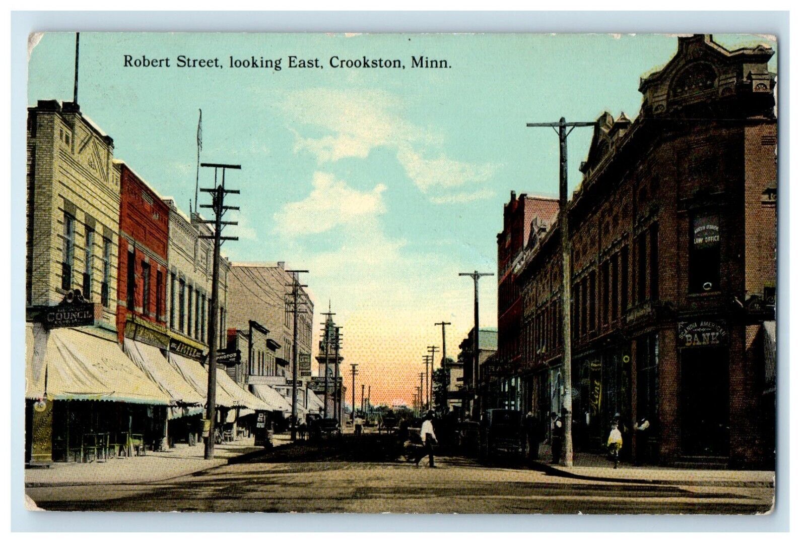 1912 Robert Street Looking East Scandia Bank Crookston Minnesota MN Postcard
