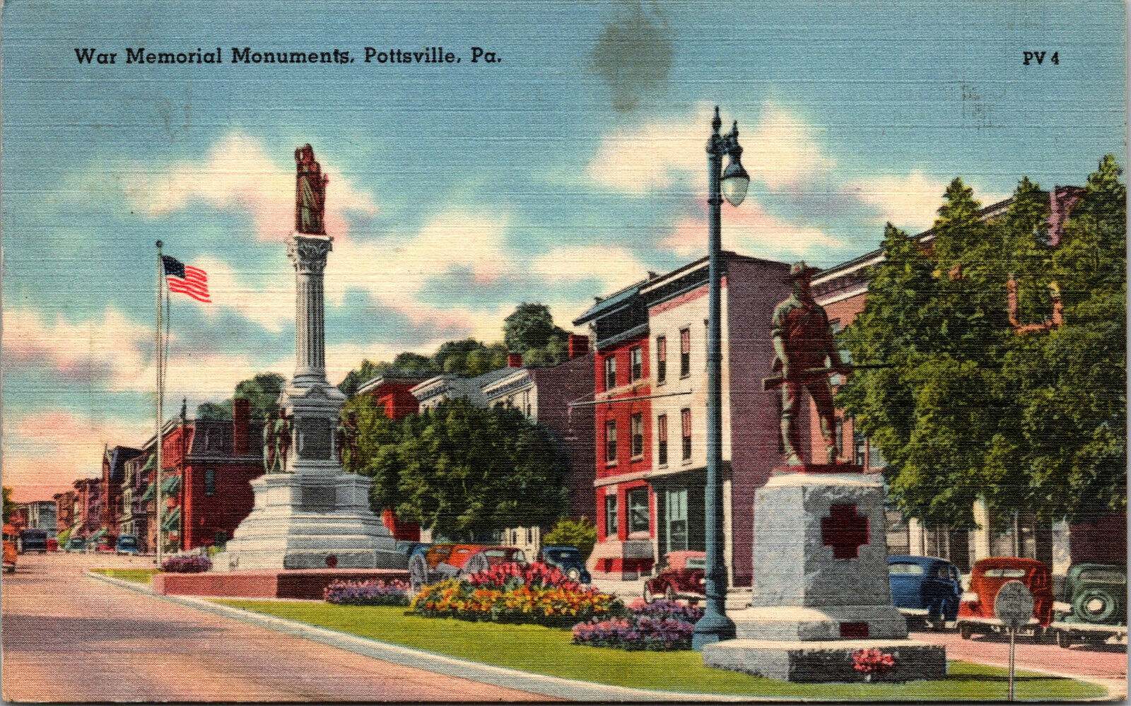 Vtg 1950s War Memorial Monuments Pottsville Pennsylvania PA Postcard