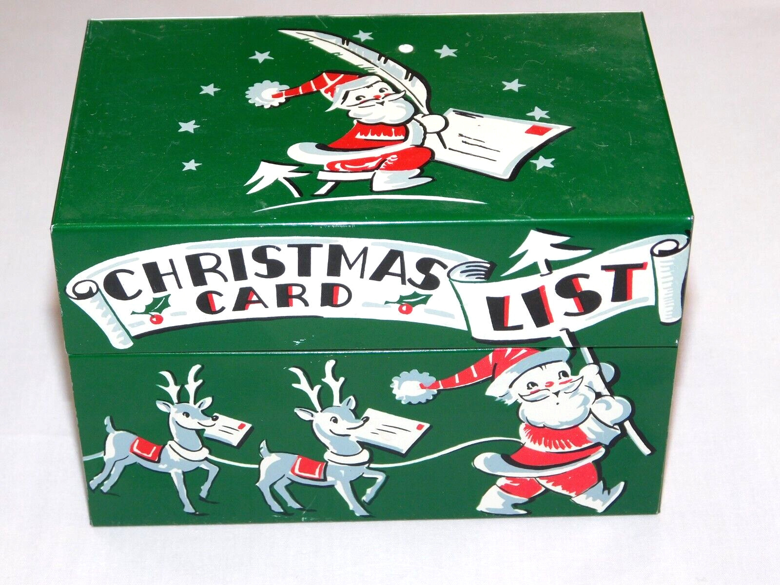 VINTAGE 1950\'S STYLECRAFT CHRISTMAS CARD LIST BOX SANTA REINDEER