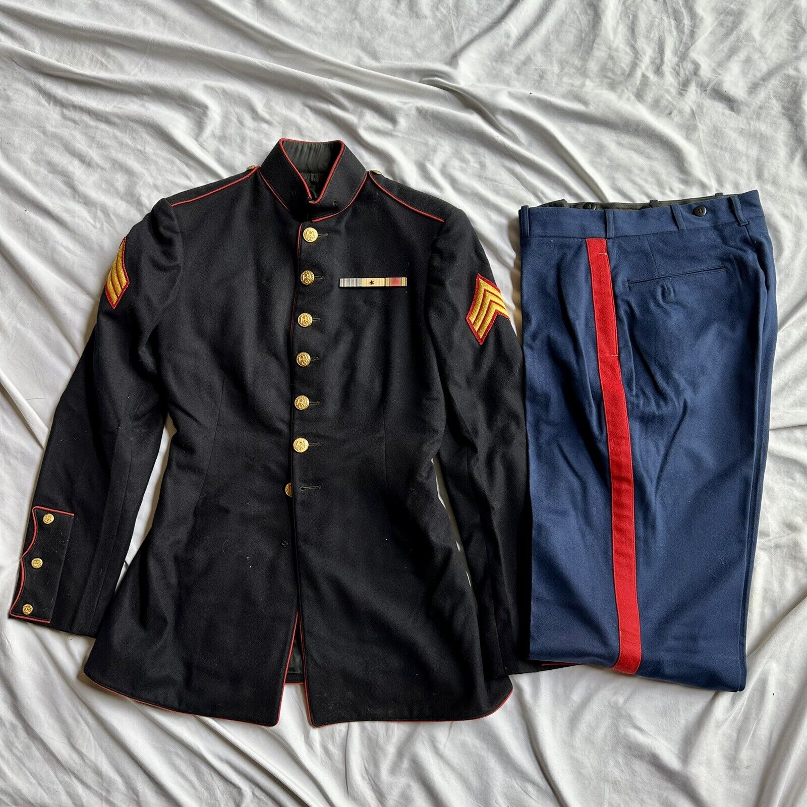 WWII USMC Marine Corps Named Tailored Dress Blues Uniform Pants & Coat
