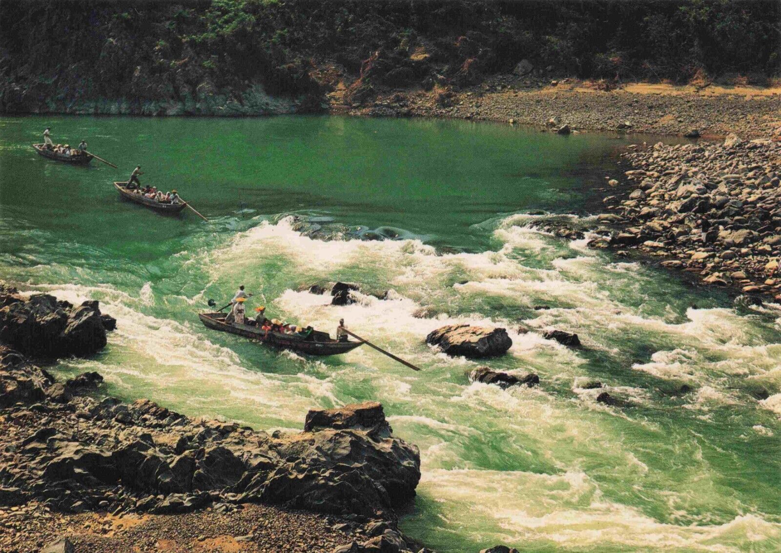 Kumamoto Japanese Postcard - The Kuma River People in Boat Rapids Vtg  #79