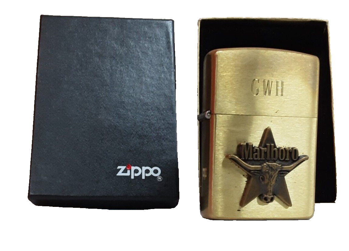 Vintage Unstruck  Brass Marlboro Zippo Lighter - Steer Head Star - June 1992