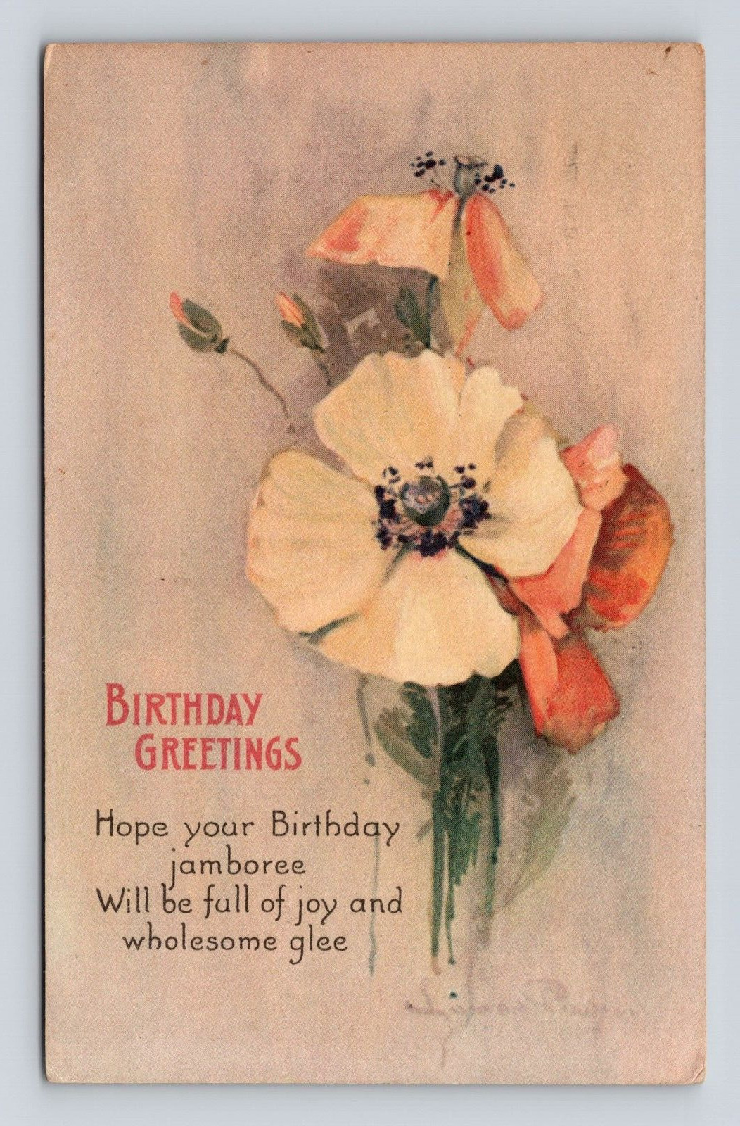 Postcard Birthday Greetings Philadelphia PA 1916 Flowers Unknown Artist