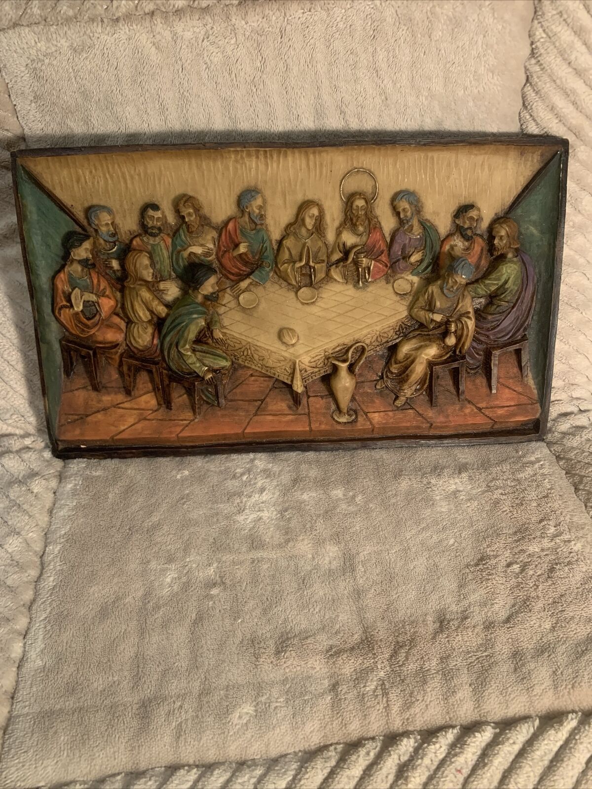 RR Roman Italy Last Supper 3D Carved Soapstone Alabaster Wall Hanging. Vintage.