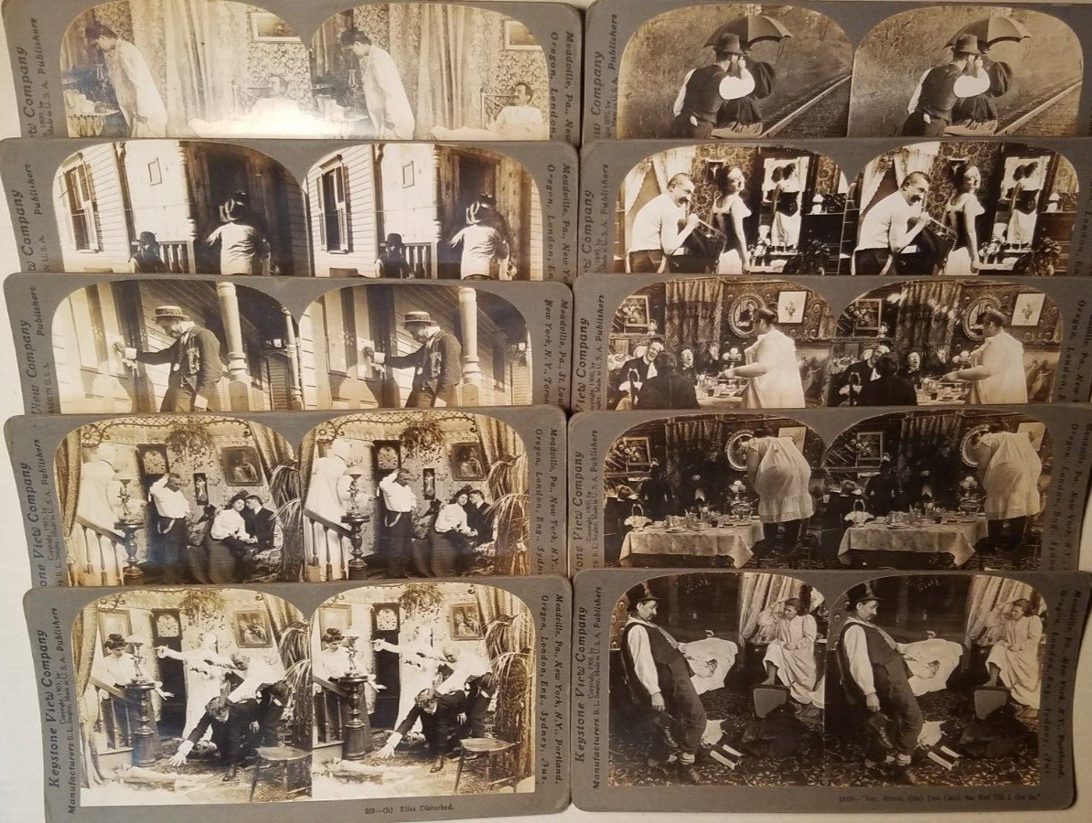 DOMESTIC SCENES ~KEYSTONE VIEW CO ~LOT of 10 Antique Stereoview Cards ~1895-1909