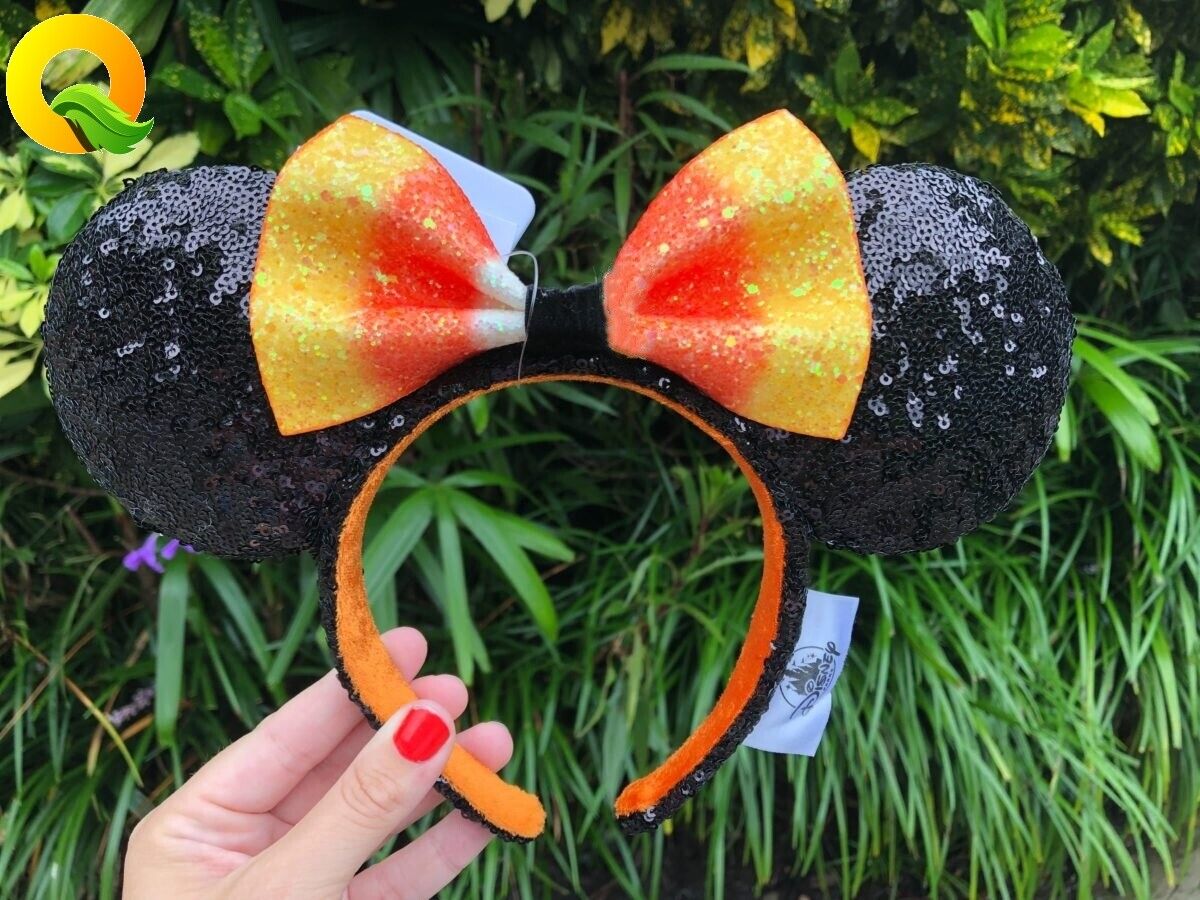 Disney Parks Bow Halloween Candy Corn Sequins Rare Minnie Ears Headband