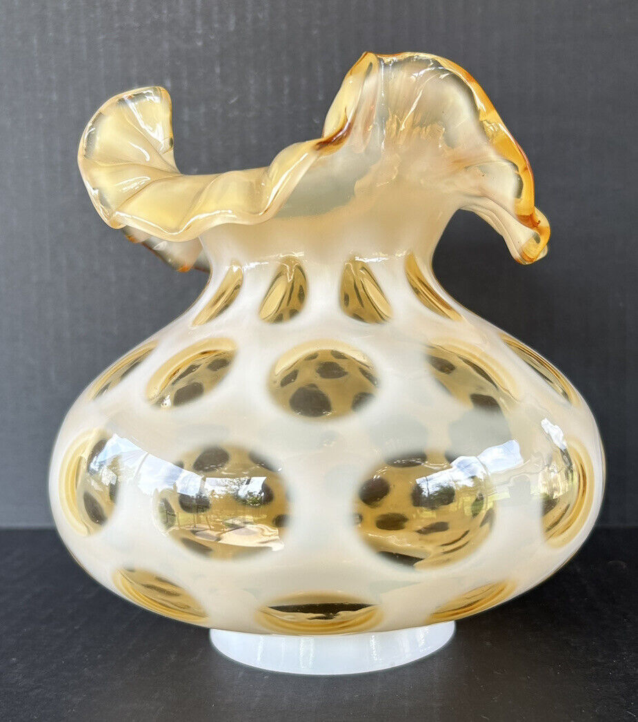 Fenton Coin Dot Glass Lamp Shade Honeysuckle Yellow Parlor GWTW Lamp Shade