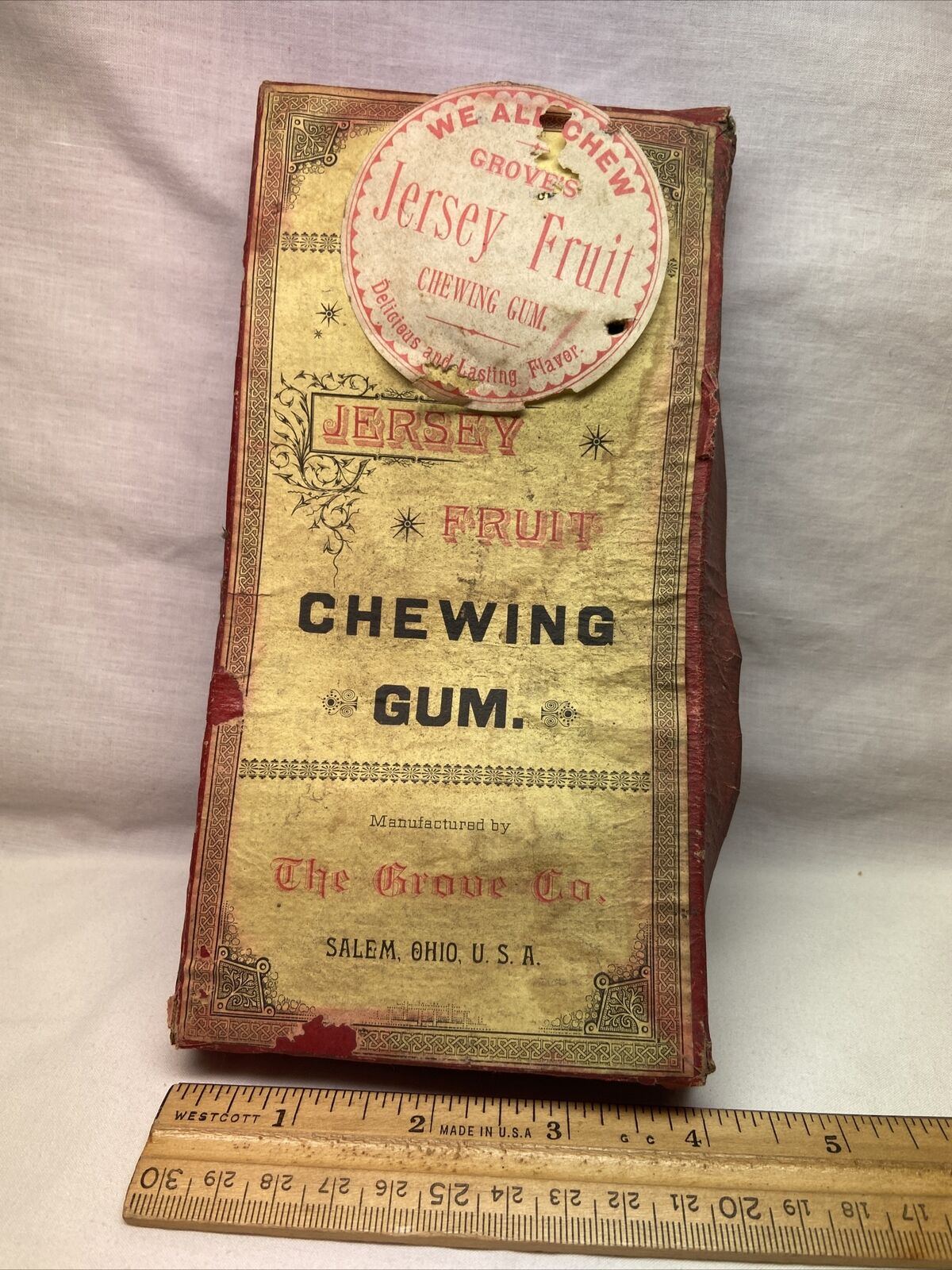1880’s Advertising Country Store Box Grove’s Jersey Fruit Chewing Gum Salem Ohio