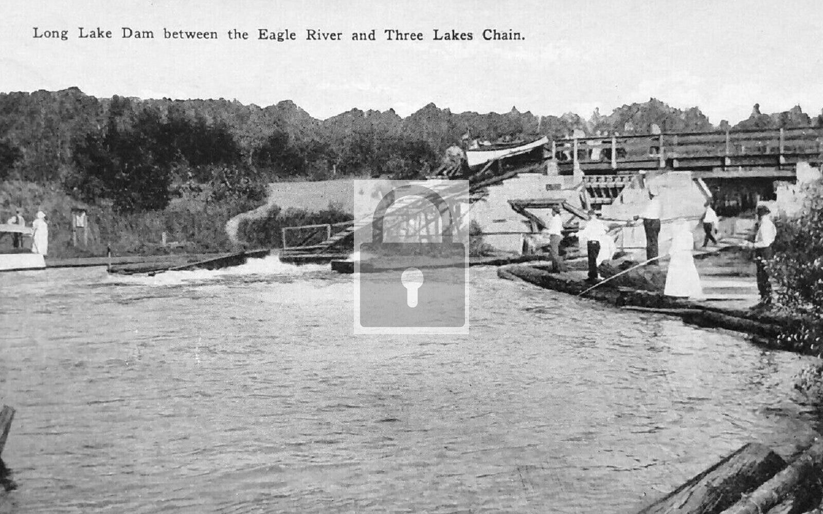 Long Lake Dam Eagle River & Three Lakes Chain Wisconsin WI Reprint Postcard