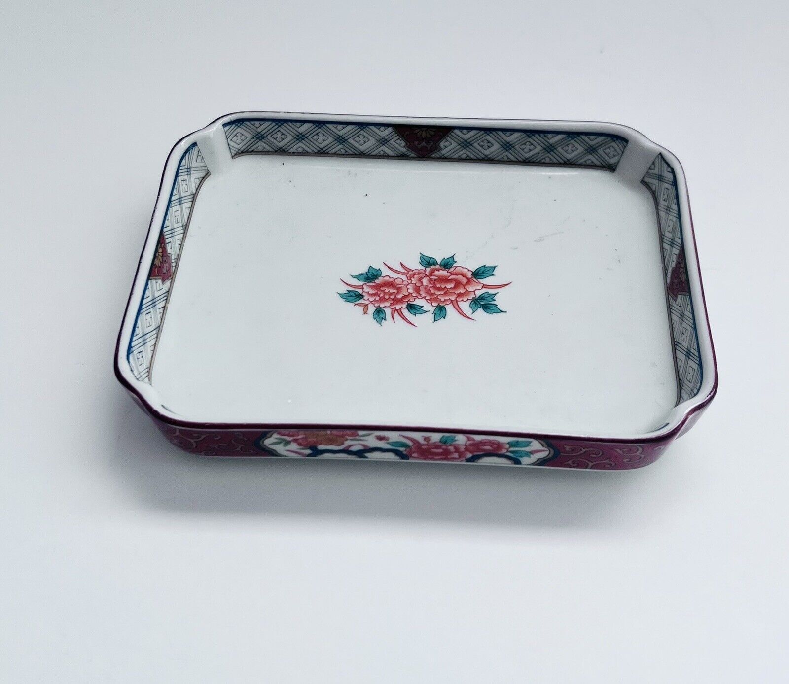 Vintage Japanese Arita Porcelain Imari Floral Rectangle Sushi Tray Red Mark