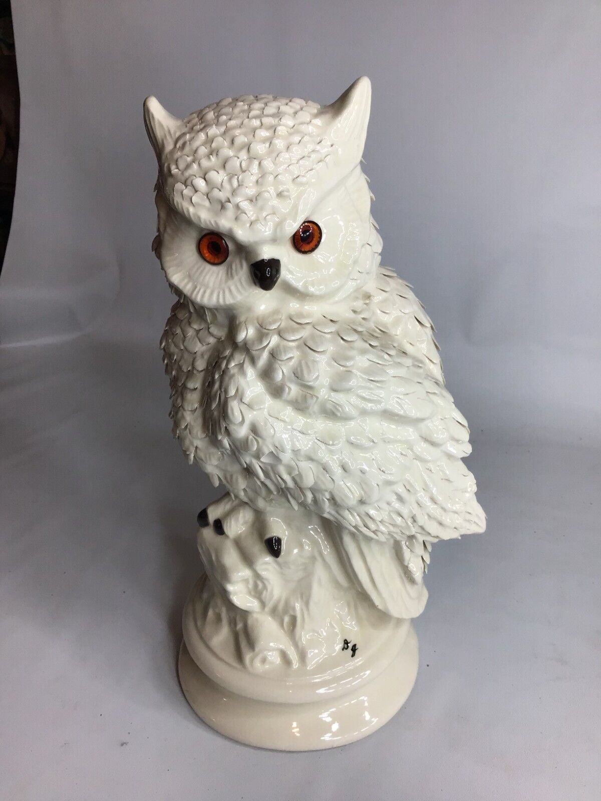 1970’s White Ceramic Owl Signed Mary Jon Statue  12in high  Beautiful  Detailed
