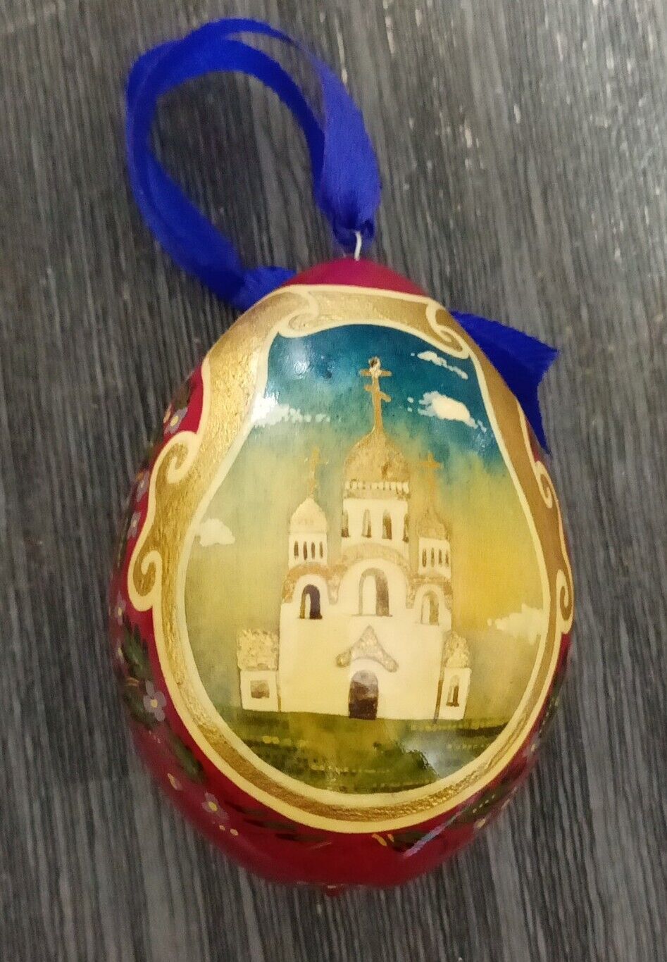 Russian Laquered Hand Painted Egg Ornament 1995 Vintage 