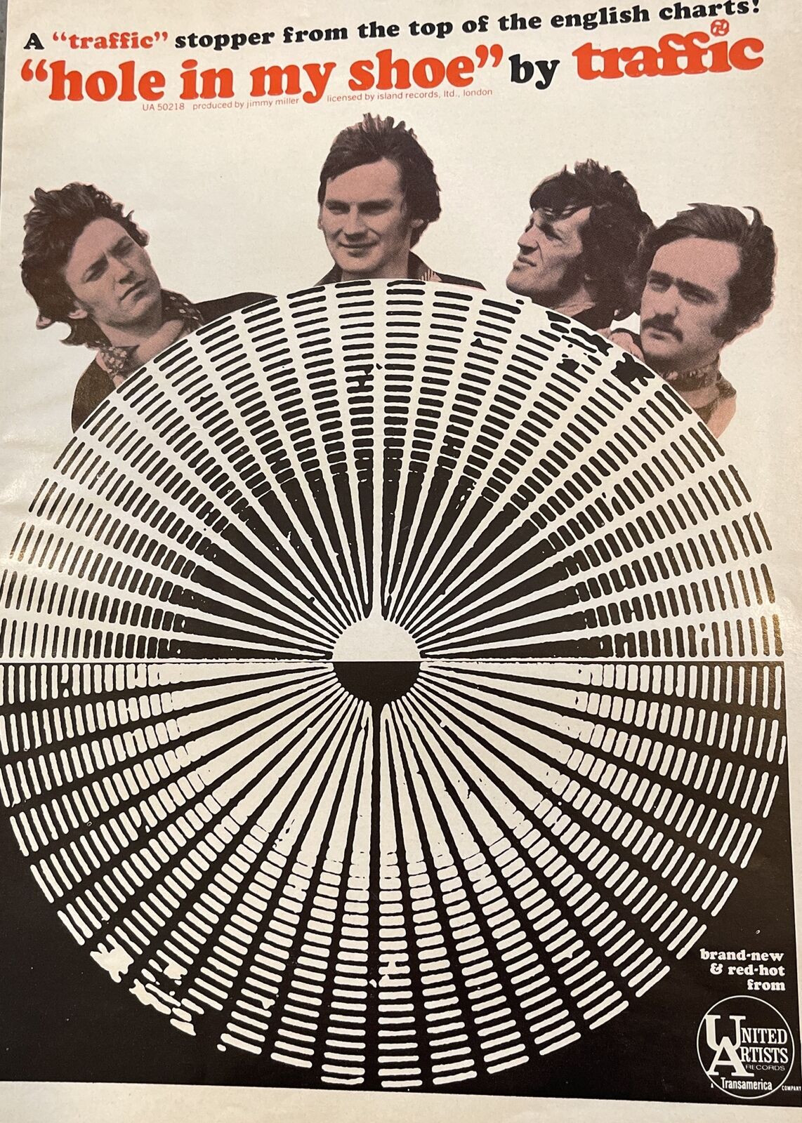 Original 1967 Vintage TRAFFIC Hole in My Shoe United Artists Record Ad