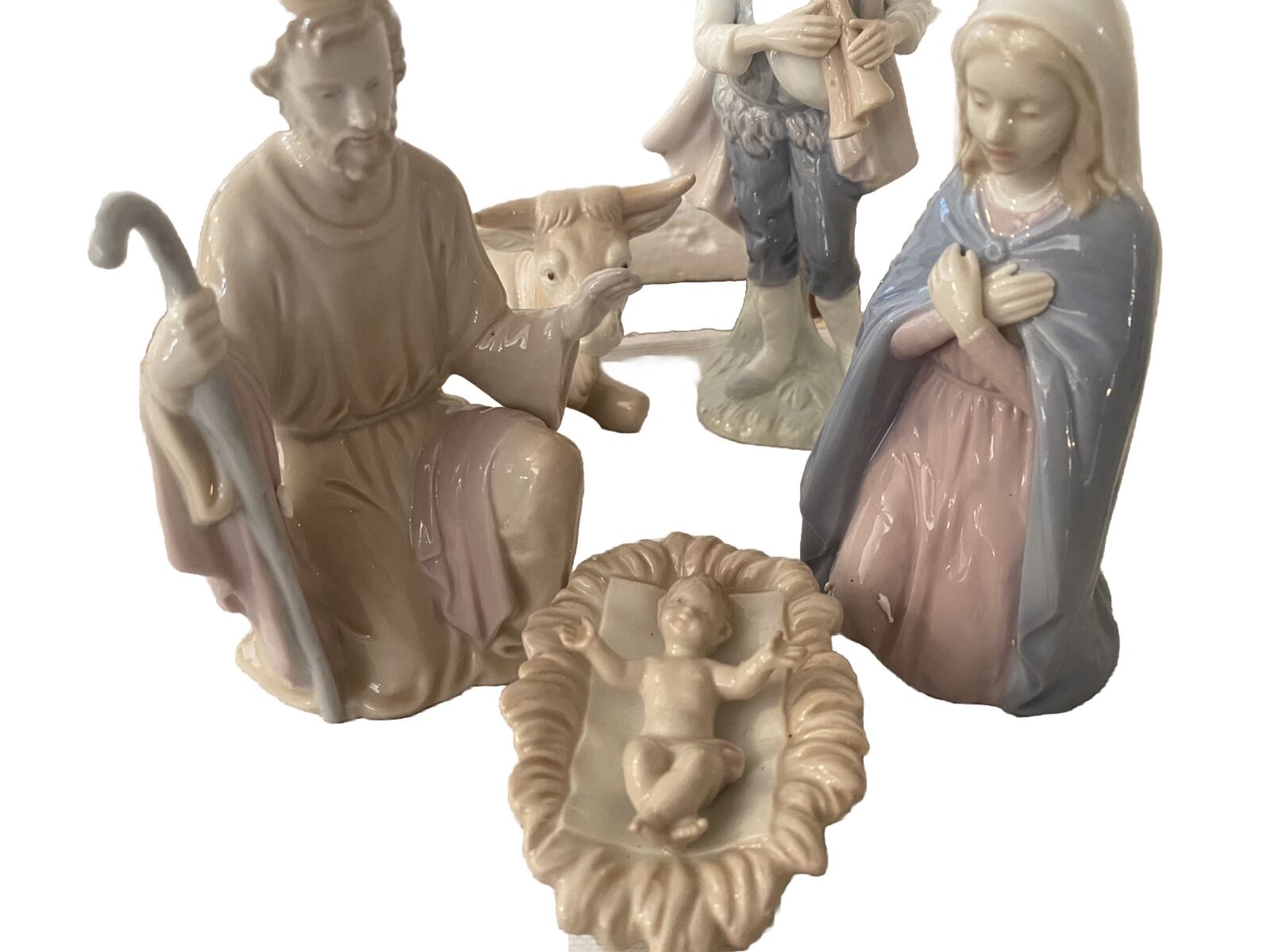 Porcelain Nativity Set Vintage RR Soft Colors 18 Pieces Pristine- Original Pack