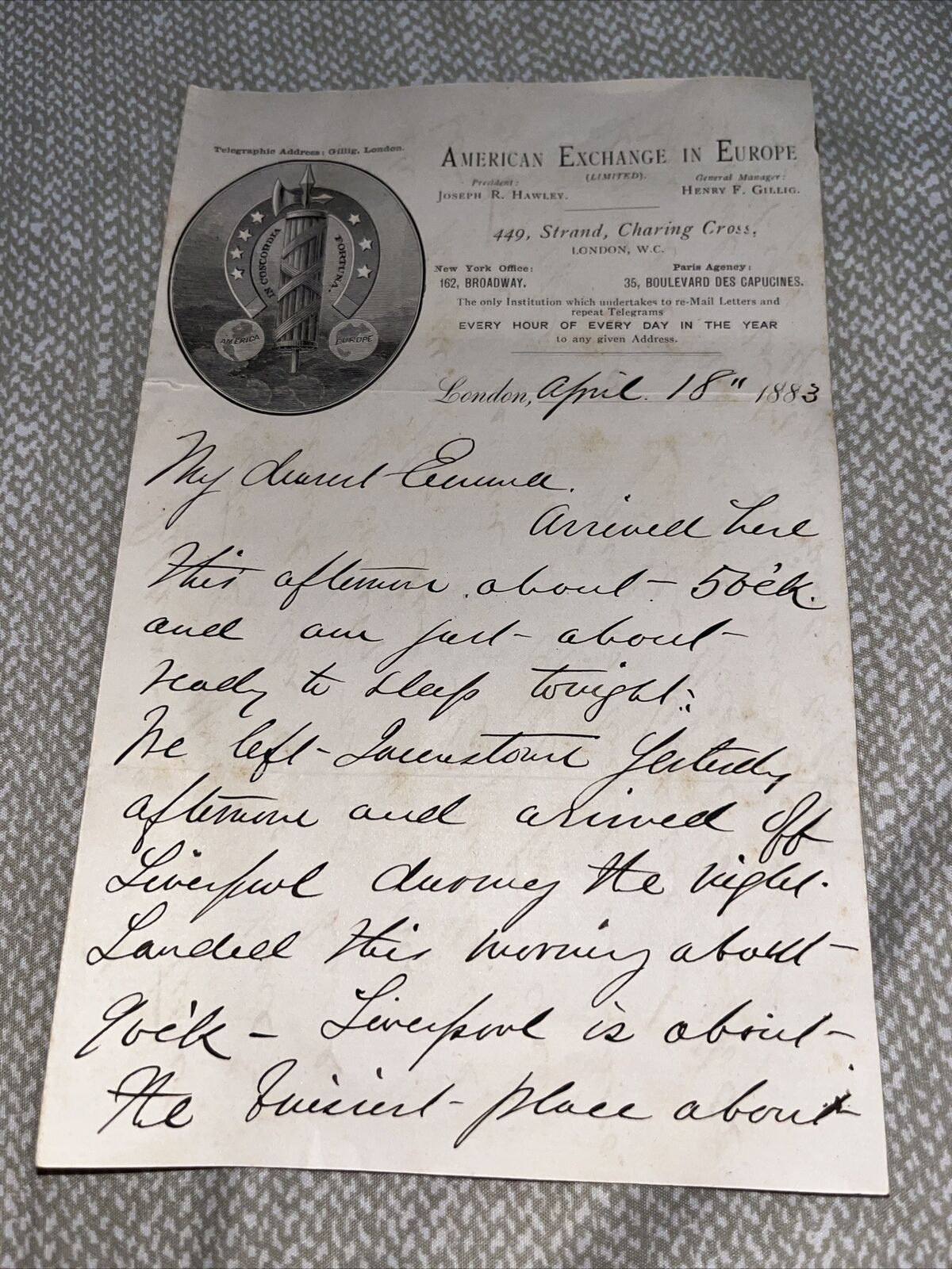 Antique 1883 Letter American Exchange in Europe Letterhead Charing Cross London