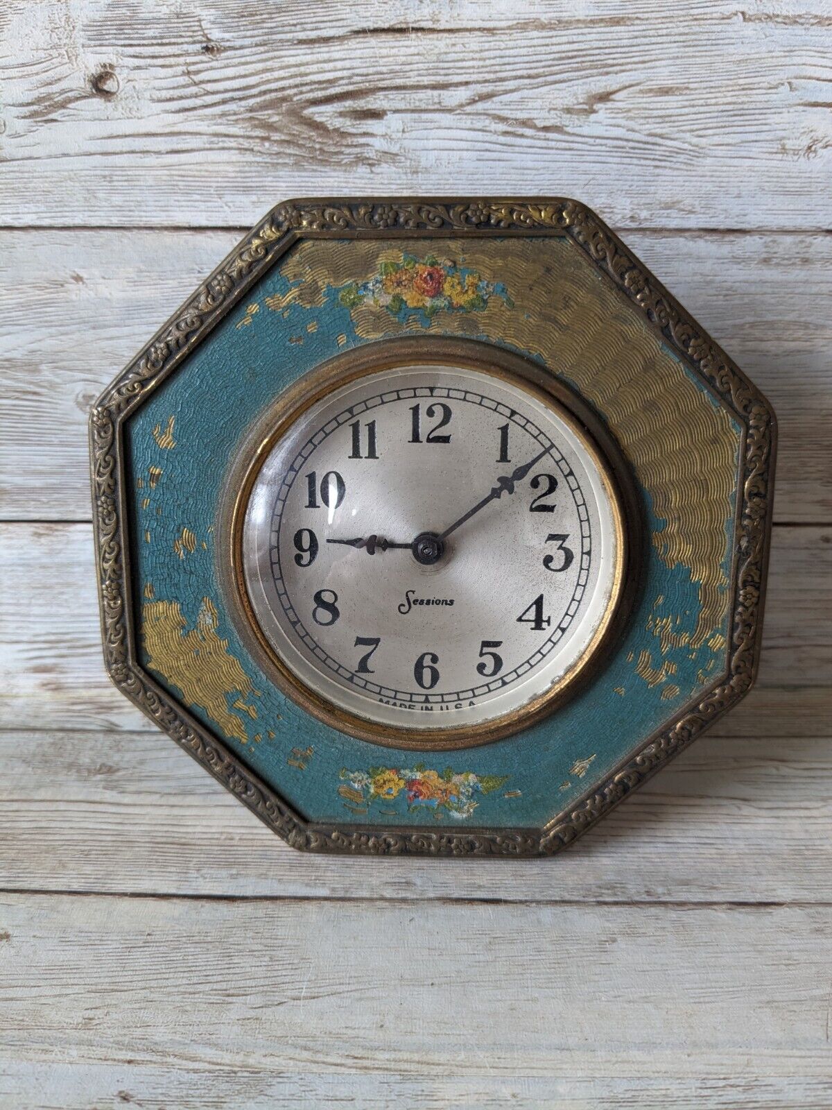 Antique Sessions Wind Up Clock Guilloche Surround Flowers For Parts