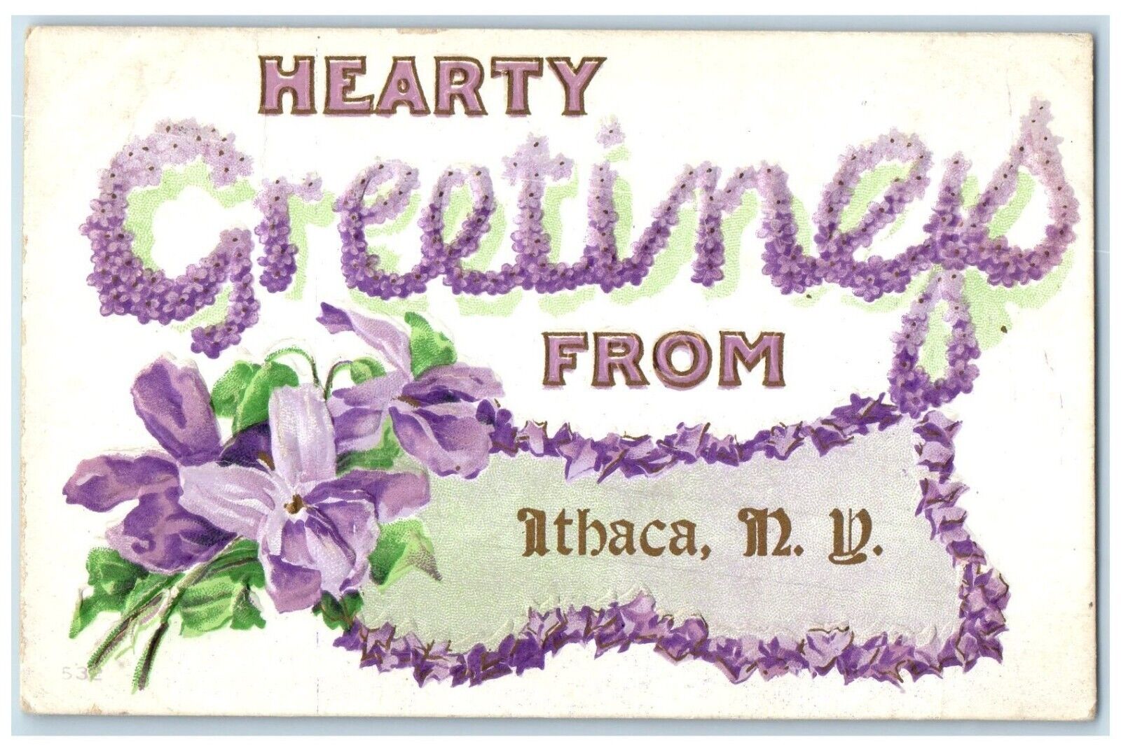 1911 Greetings From Ithaca New York NY Flowers Embossed Posted Antique Postcard