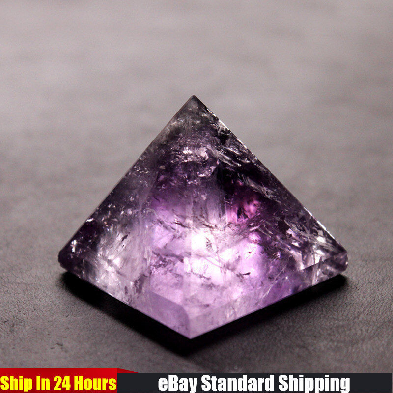 Natural Purple Amethyst Quartz Crystal Orgone Energy Pyramid Healing Stone Tower