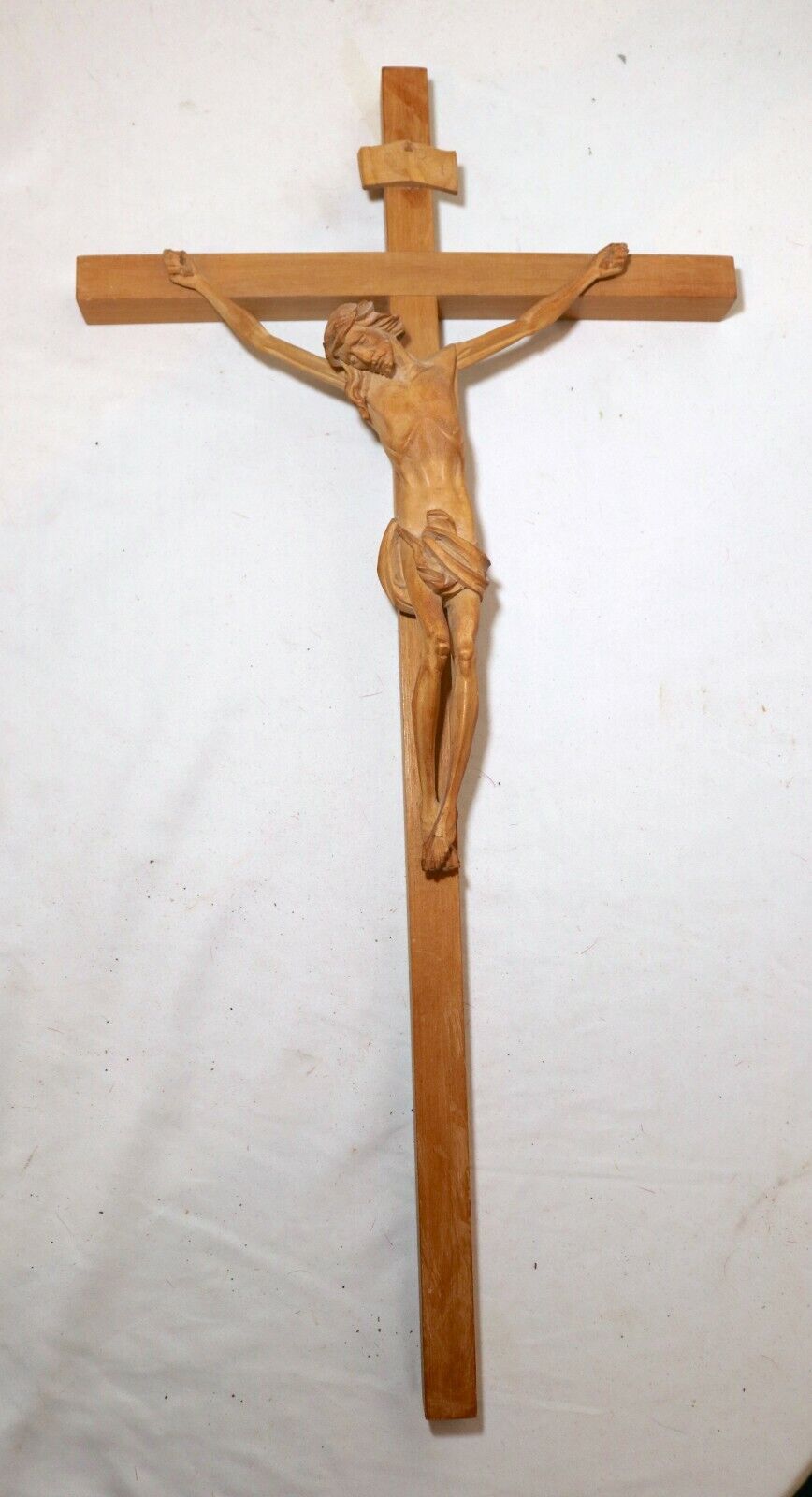 vintage hand carved wood religious Jesus Christ crucified cross sculpture God 