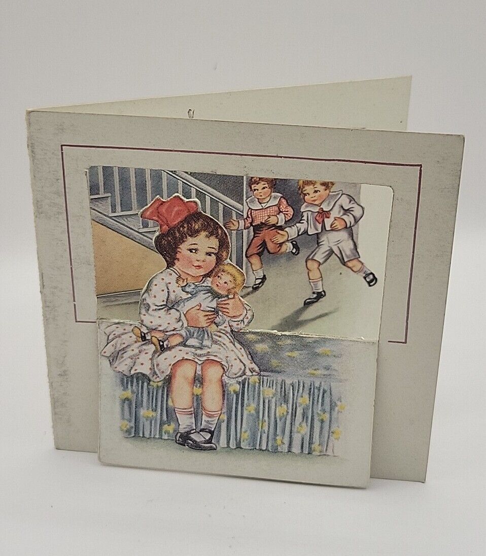 Victorian Tradecard 1890s Die Cut Happy Christmas Kids Doll  Blue Binder