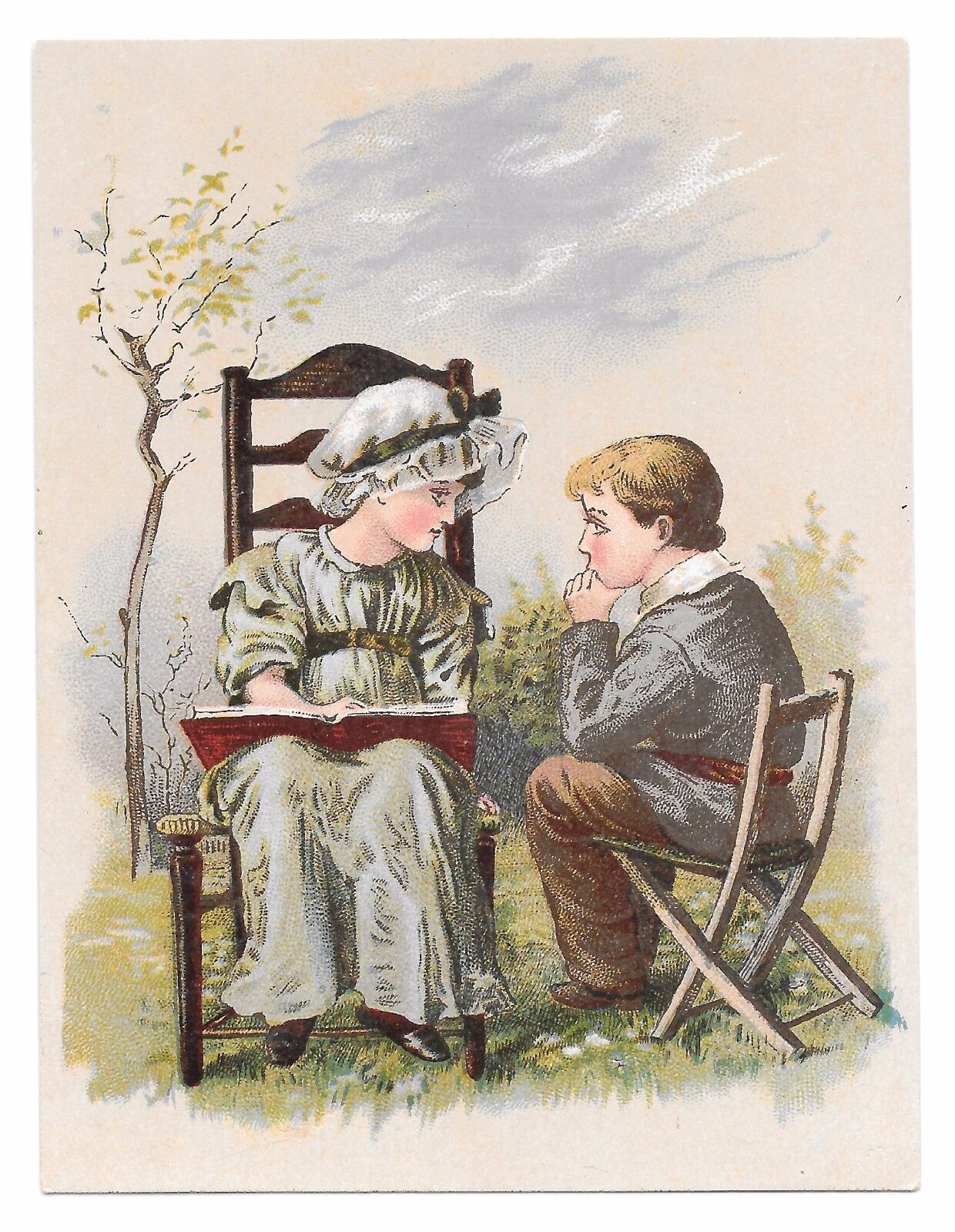 Victorian schoolboy receives lesson from teacher outdoors (O. & O. Tea)