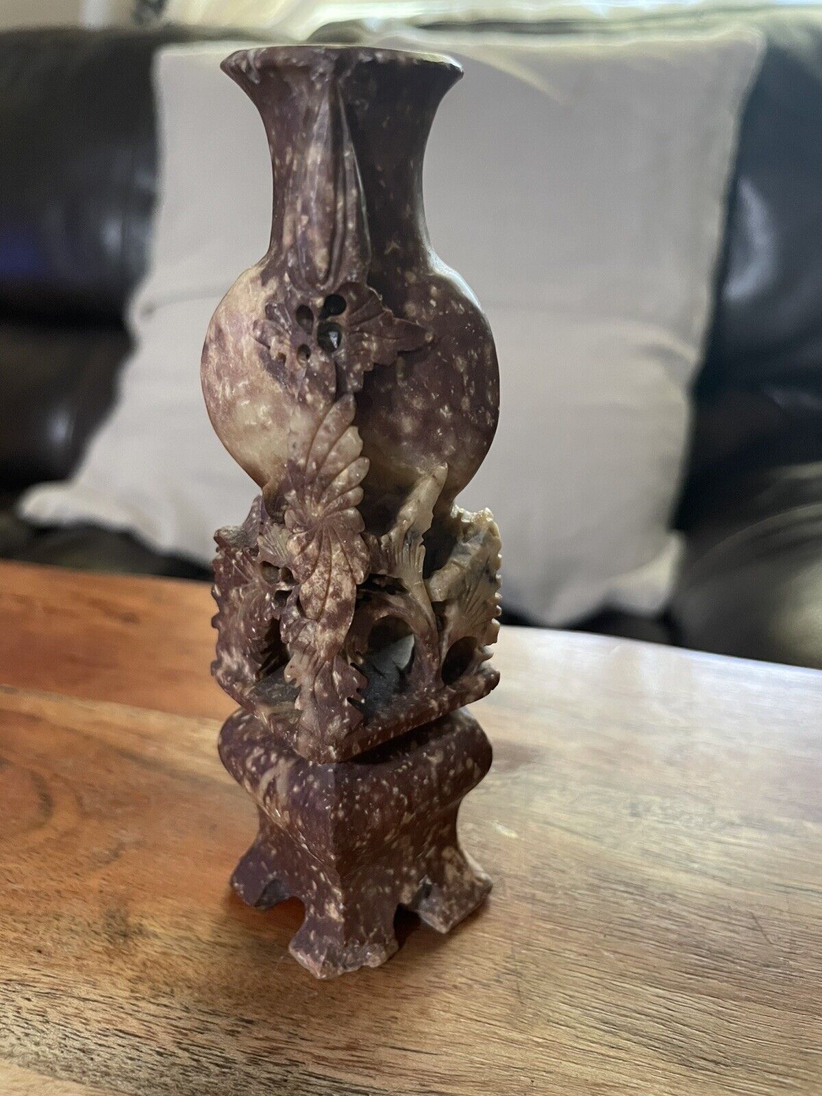 Vintage SOAPSTONE Chinese Hand Carved Bud Vase Unique coloring
