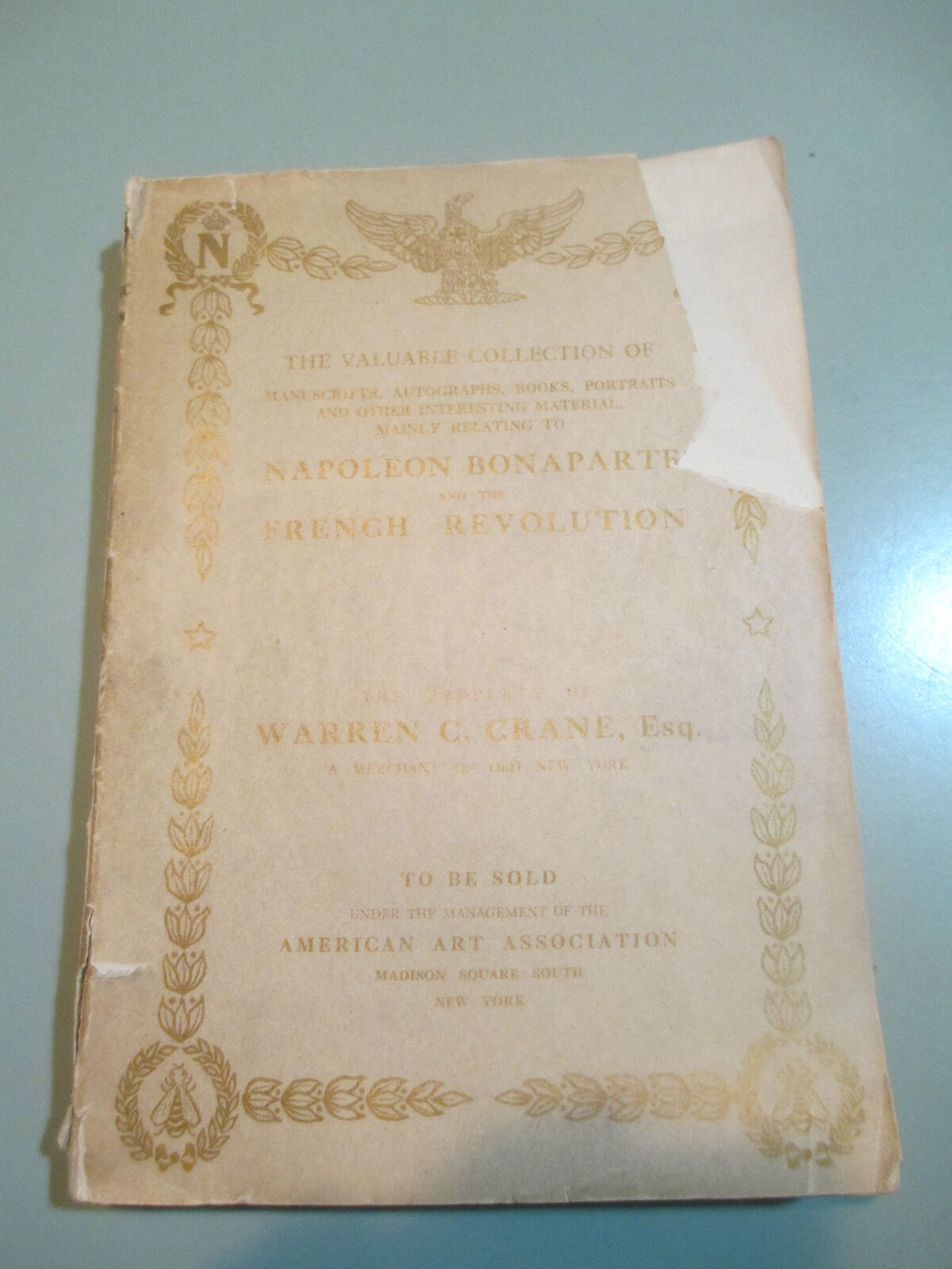 1913 Napoleon Bonaparte French Revolution Napoleonic Warren Crane Auction Book