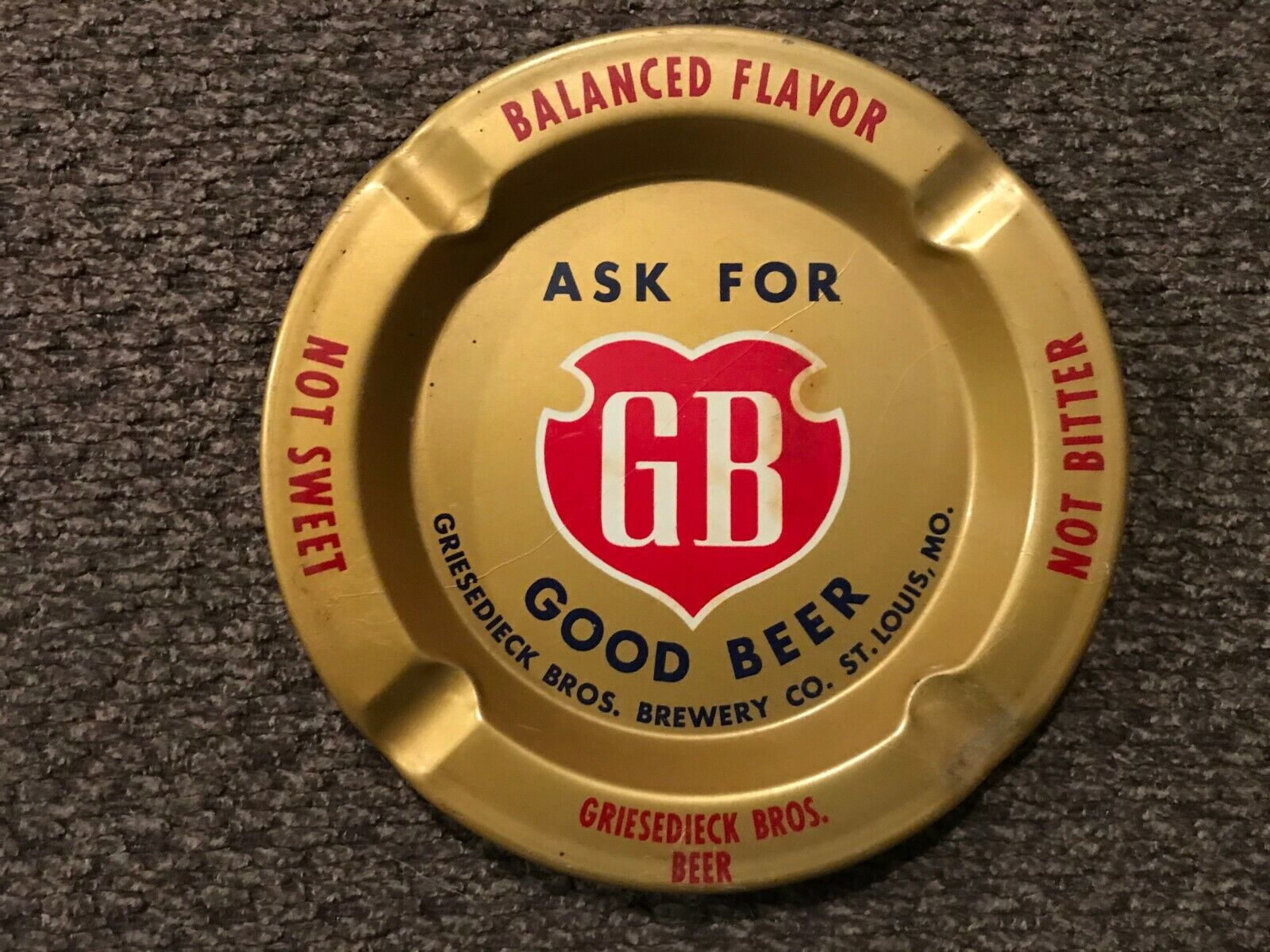 GOOD BEER GB Metal Ashtray Griesedieck Bros Brewery Co St. Louis MO Vintage 