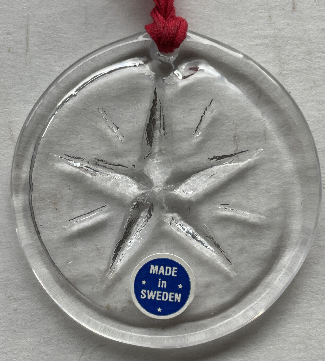 Round Glass Christmas Ornament - Star - Snowflake - Made in Sweden Label