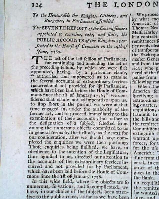 Revolutionary War Era Original Enemy London Chronicle England 1782 old Newspaper