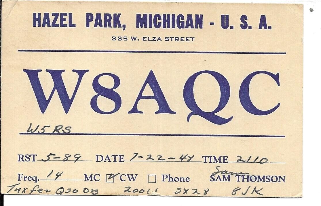 QSL 1948  Hazel Park Michigan   radio  card