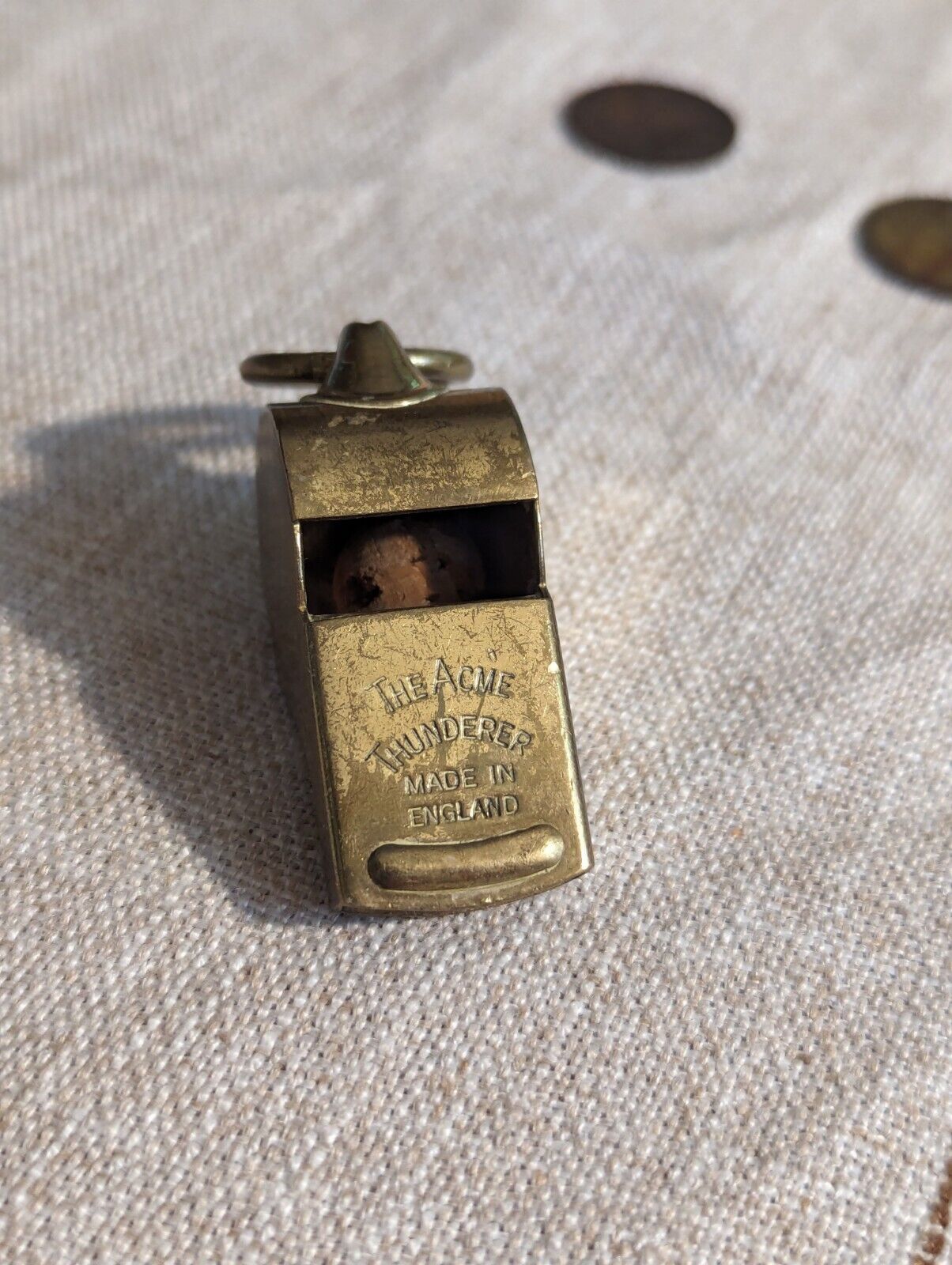 Vintage ACME THUNDERER Whistle WWII Pilots Brass/Cork (Meyer New York) England