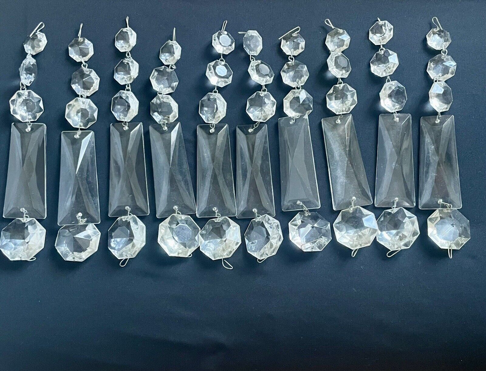 Vintage Graduated Crystal Glass Strands Coffin Baguette Prism Chandelier 6” x 1”