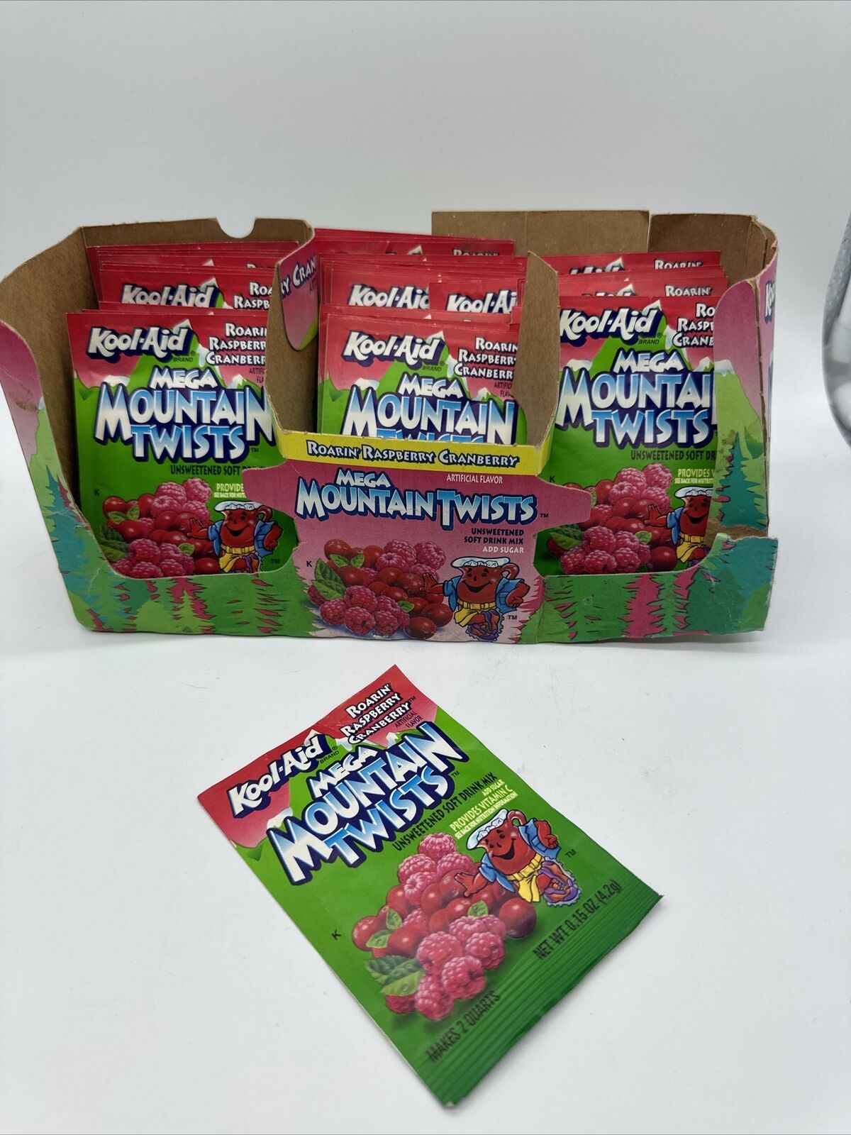 Vintage KOOL-AID x 45 Packages Unopened Mega Mountain Twists Raspberry Cranberry