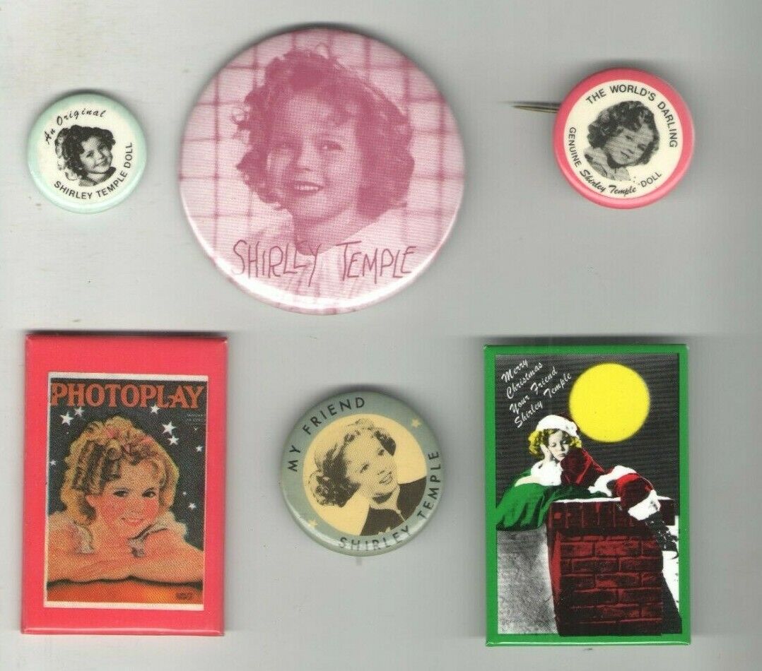 Unusual SHIRLEY TEMPLE doll pin Collection 4 pin pinback + 2 pocket mirror