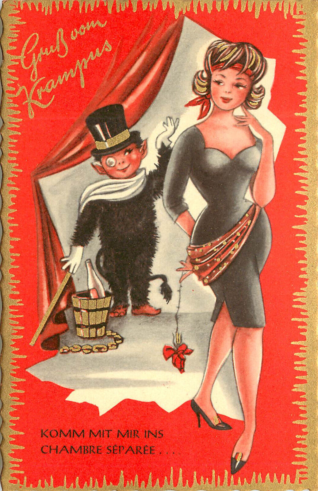 Gruss Vom Krampus Christmas Postcard Komm Mit Mir Ins Chambre Separee Sexy Lady