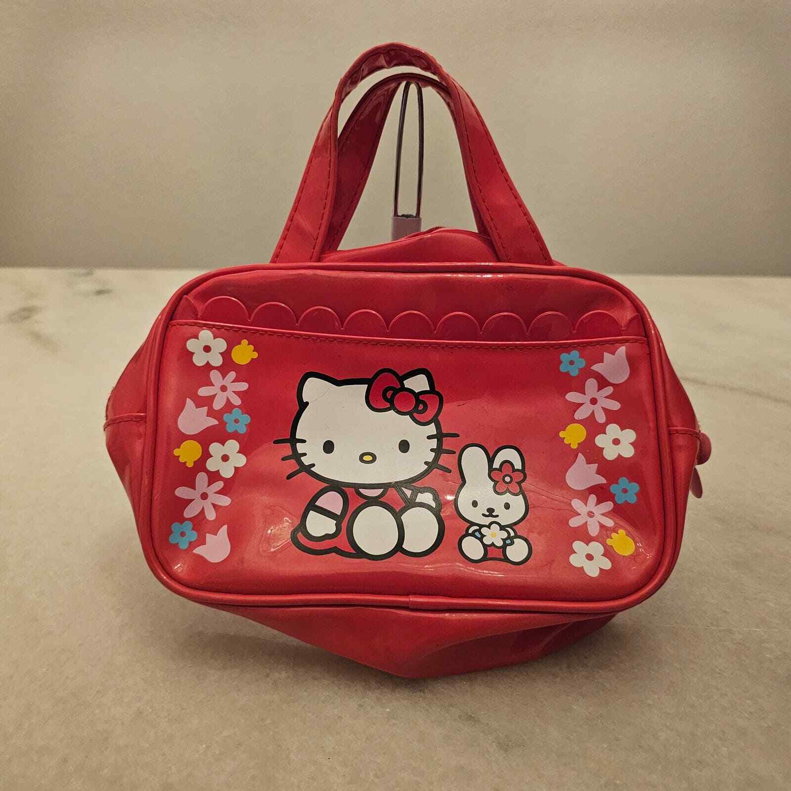 Vintage Sanrio Hello Kitty Red Leather Double Handle Kid's Mini Handbag Purse
