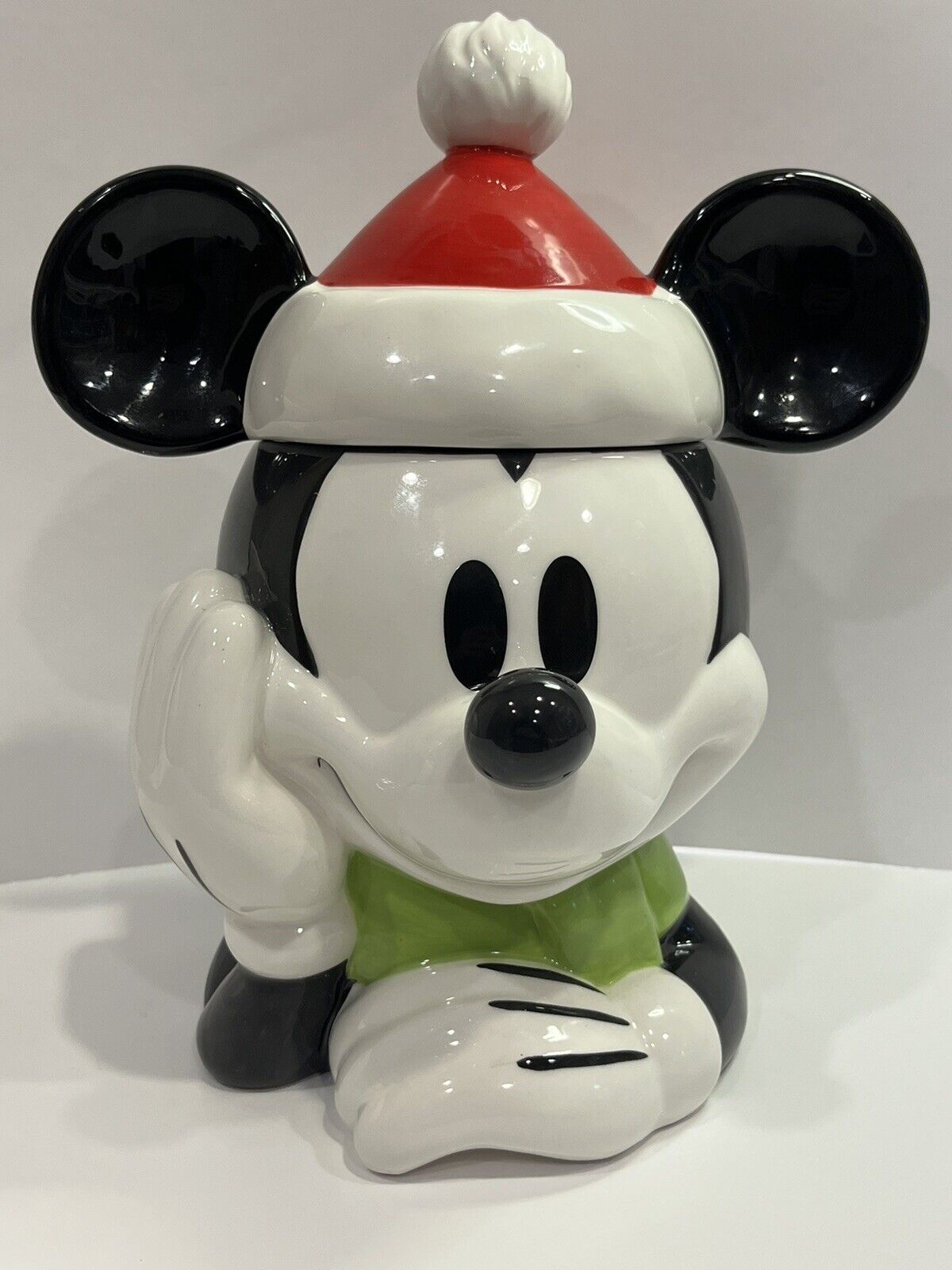 Vintage Retired Disney Store Mickey Mouse Holiday Santa Ceramic Cookie Jar 10/10