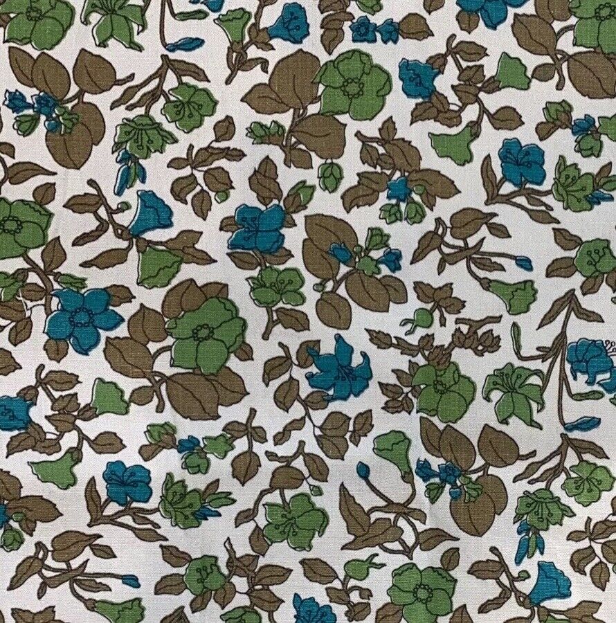 Vintage Floral Cloth Napkins Blue Teal Green 60s Botanical Cottagecore 