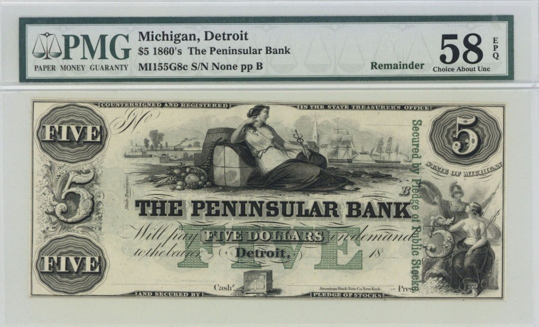 Peninsular Bank $5 - Obsolete Notes - Paper Money - US - Obsolete