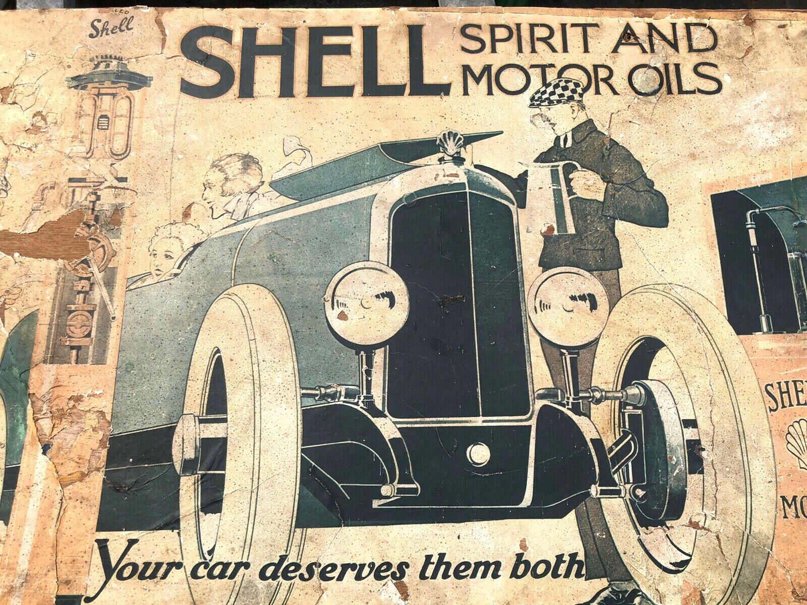 Rare Original 1930\'s Art Deco Shell Spirit and Motor Oil Poster by René Vincent