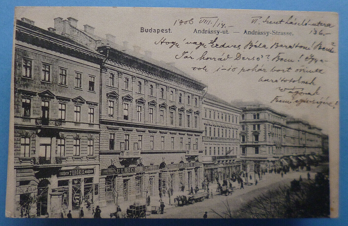Aug 14, 1906 postcard *Andrassy-ut /Andrassy-Strasse* Budapest, Emp Austro-Hung.