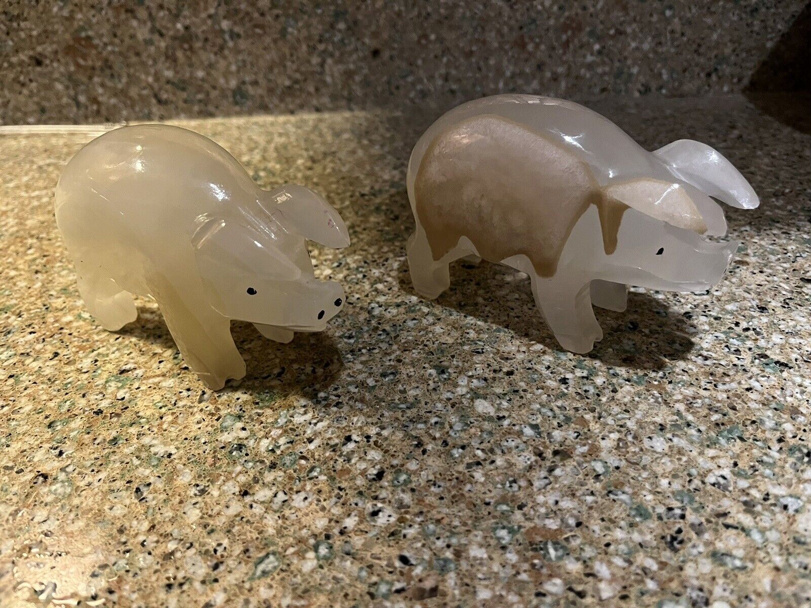 Two Large Crystal Pigs. Carved Stone Animals Made in Mexico. Gemstone Animals .