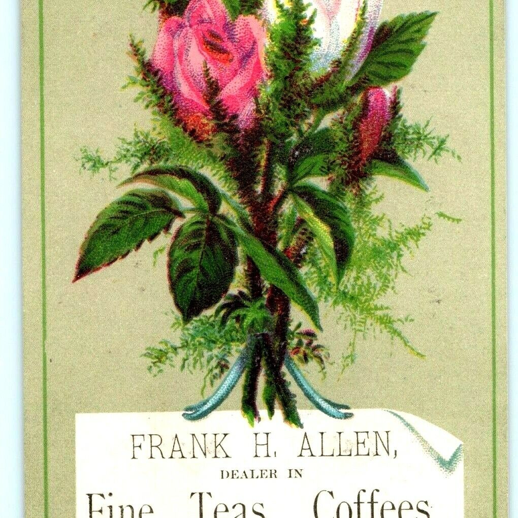 c1880s Reading PA Frank Allen Fine Tea Coffee Spices Extract Stock Trade Card C8