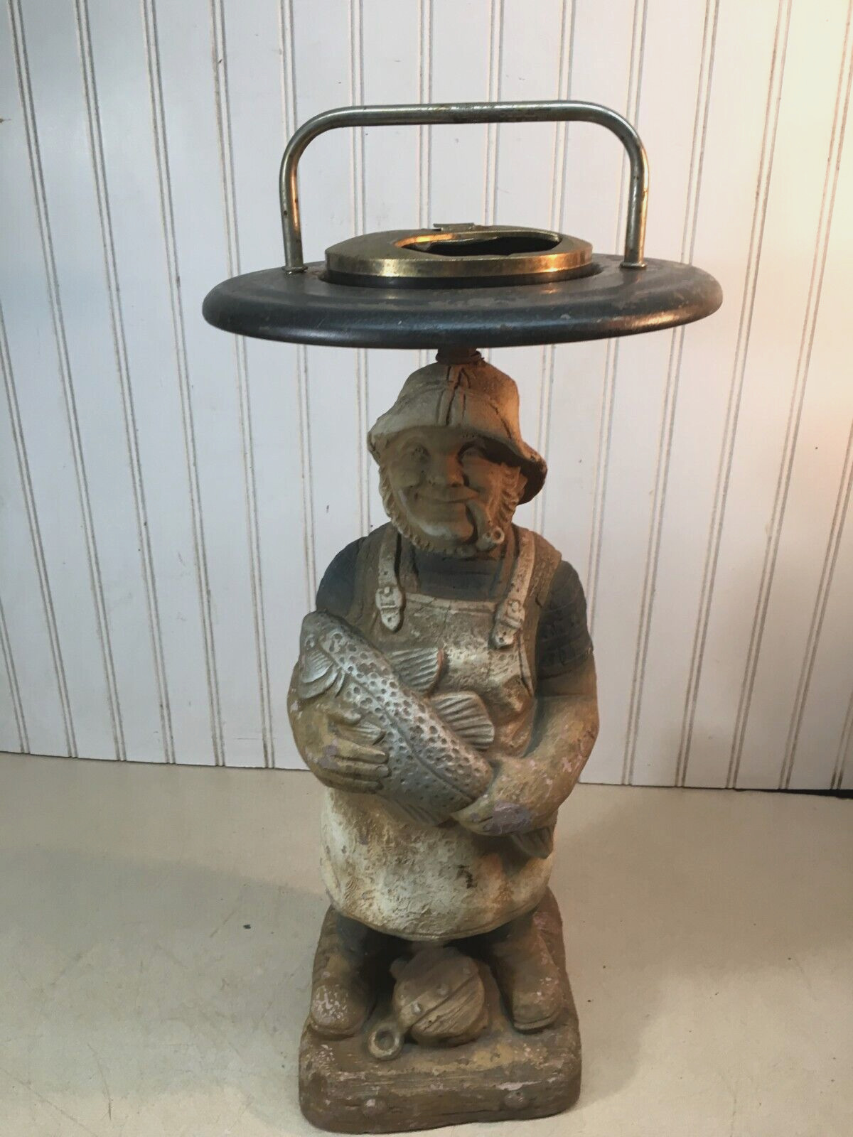 Vintage Nautical Captain Statute Fisherman Smoking Stand 24in Pipe Stand Holder