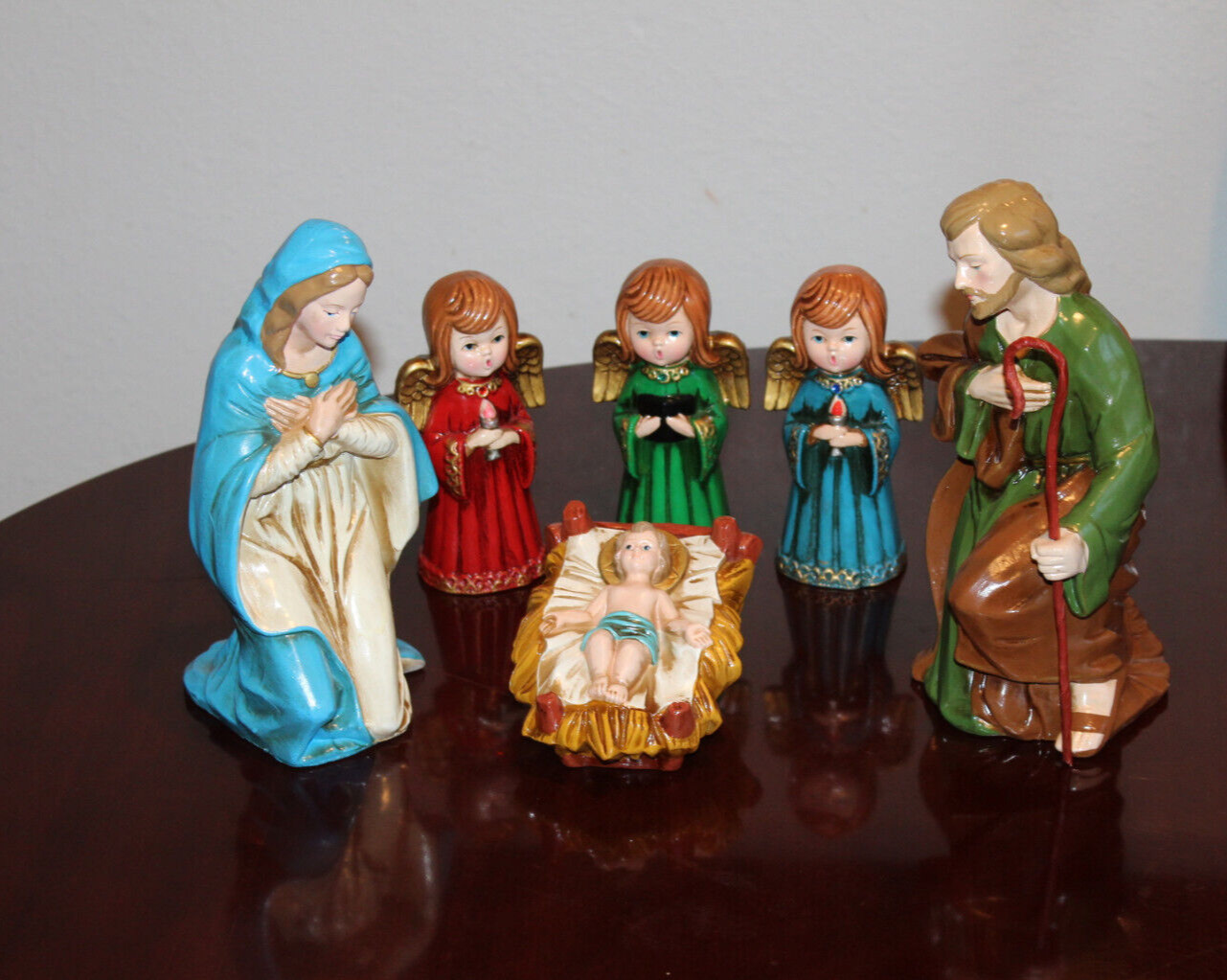 HUGE ARDCO JAPAN Vintage Nativity Figures Mary Joseph Staff Baby 50’s 9.5\