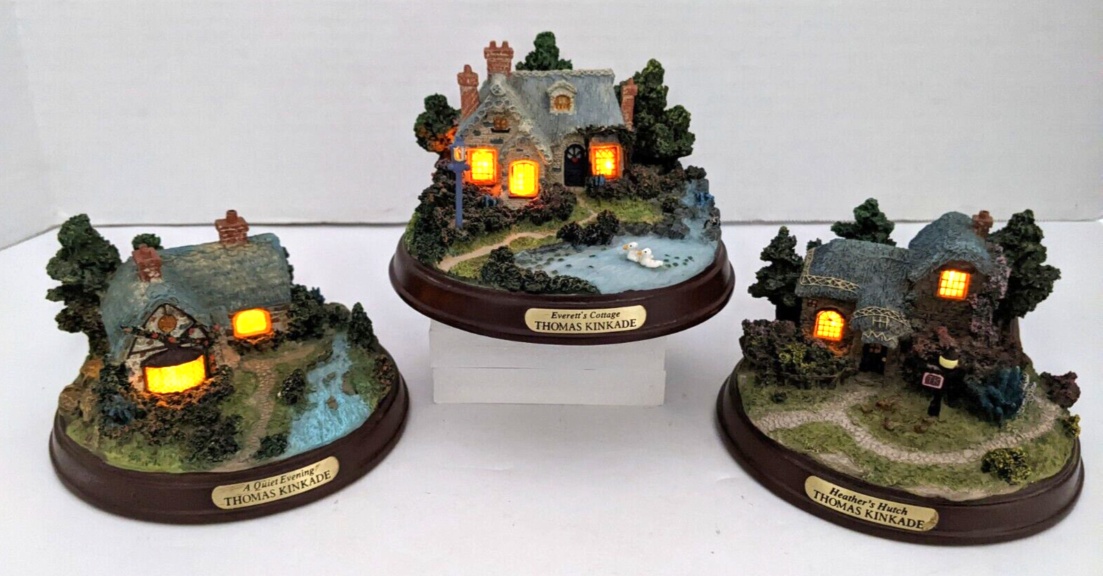 Thomas Kinkade  LOT 3 Lighted Cottages EVERETTS, HEATHERS HUTCH & QUIET EVENING