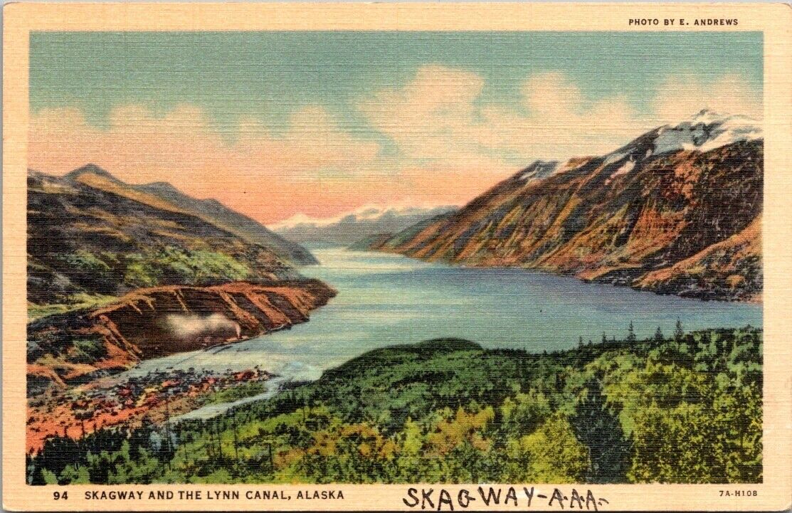Skagway Alaska AK and the Lynn Canal Postcard Linen Unposted Curt Teich