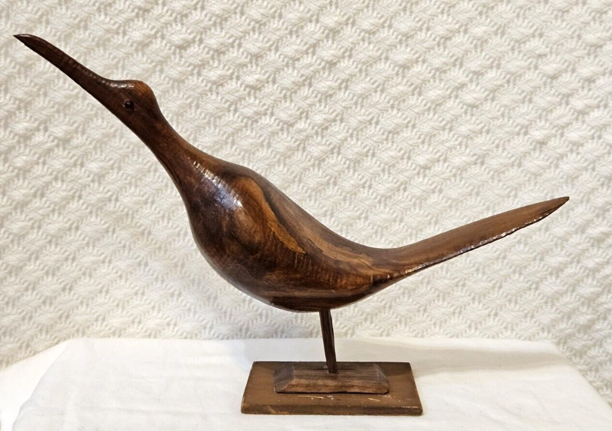 Primitive Shore Bird Carved Wood Folk Art Vintage Figurine 7.5\